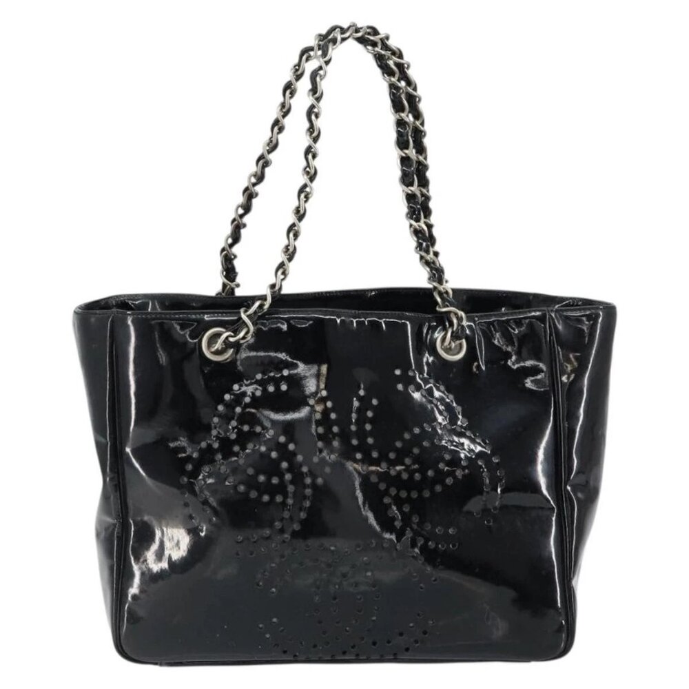 CHANEL Triple Coco Chain Tote Bag Patent leather Black Silver CC Auth 146826 - Picture 4 of 16